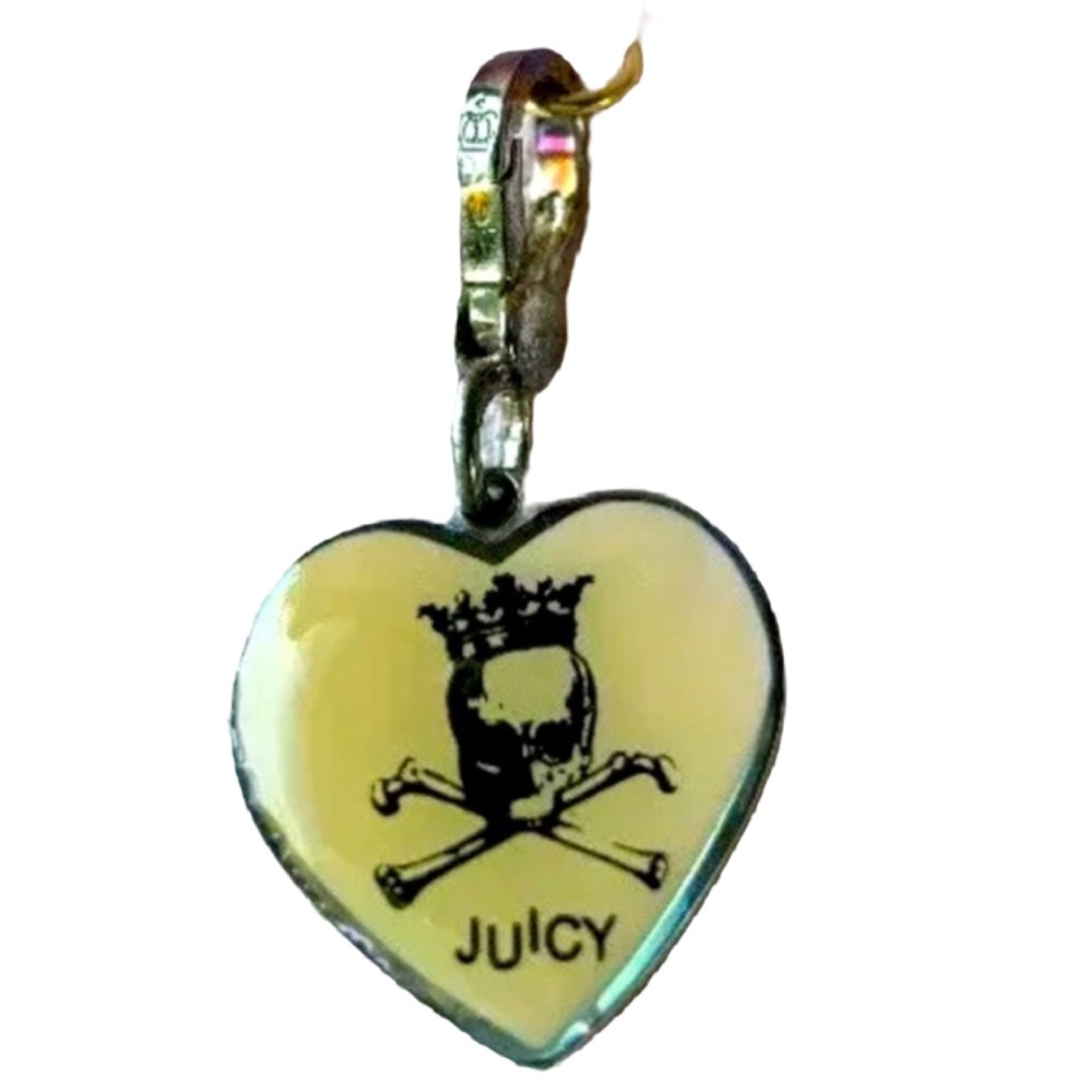 NEW Juicy Couture Heart Queen engraveable Dog Tag Collar Charm Skull Crossbones - Picture 2 of 6